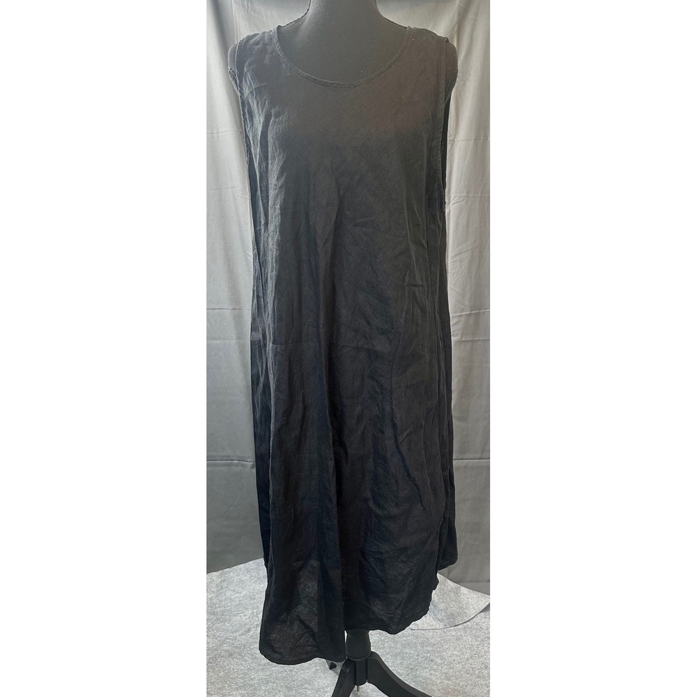 Magaschoni Womens XL Black 100% Linen Sleeveless Shift Midi Dress Lagenlook